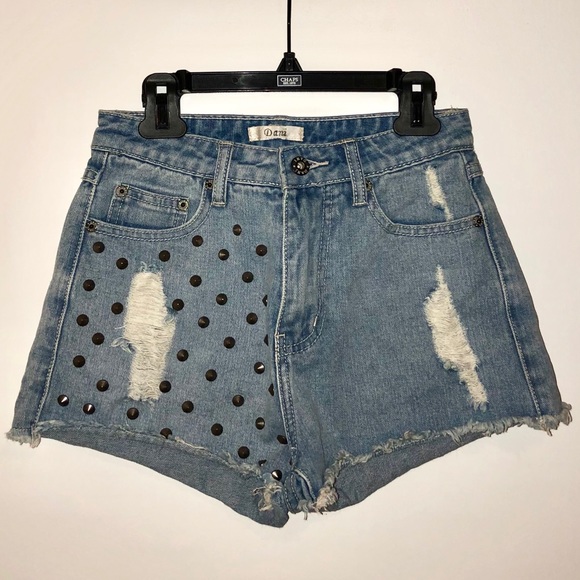 Dani Pants - Dani Distressed Jean Shorts with Studs